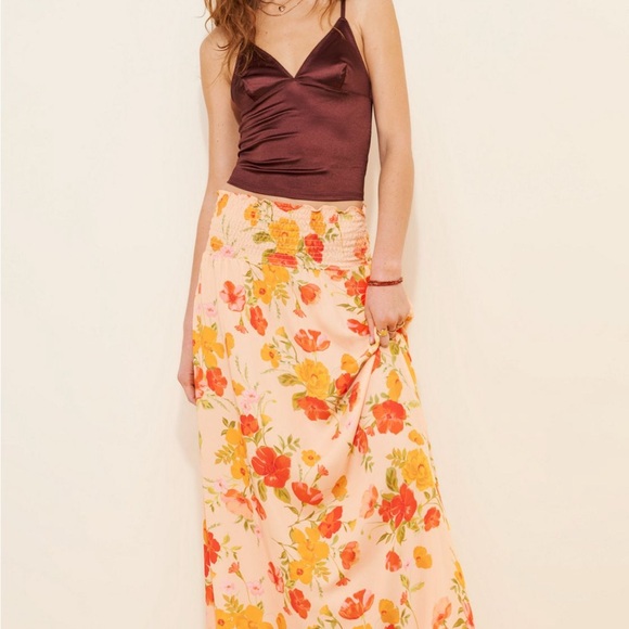 RESA x Free People Sammi Maxi Sz Large Floral Print Skirt Yellow/Orange EUC - Picture 1 of 9